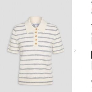 Veronica Beard Cashmere Striped Polo Sweater in Cream and Gray